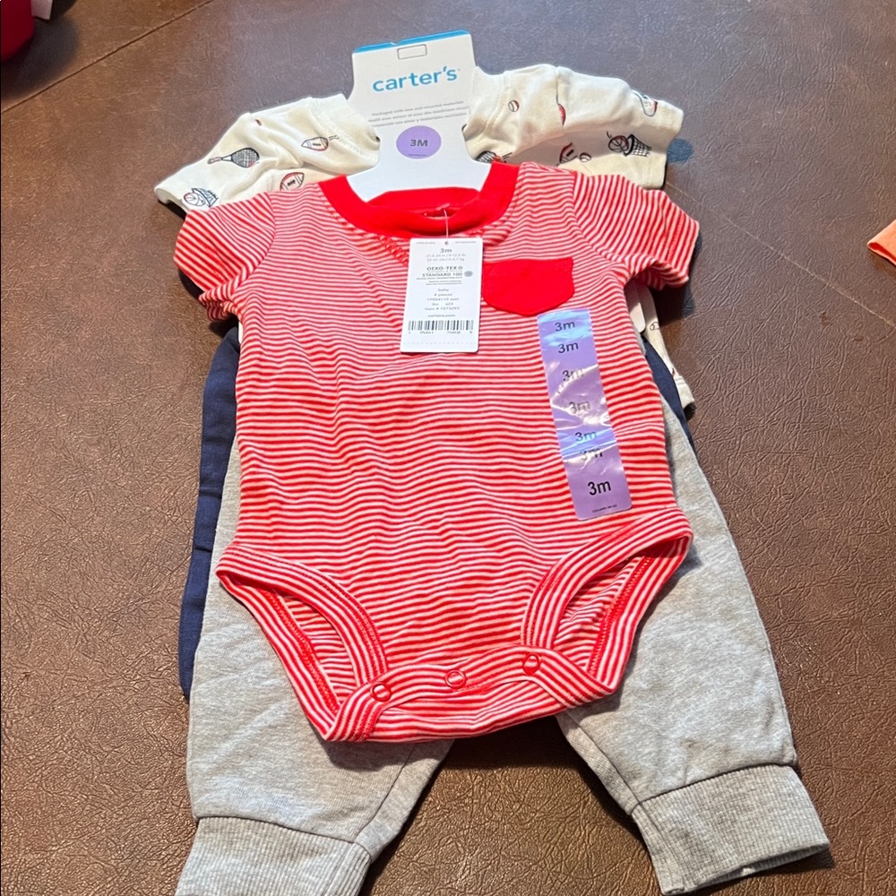 Carter's Red and White Striped Tee with Pocket - Picture 2 of 5